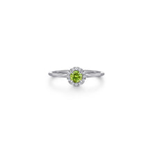 Load image into Gallery viewer, 14K White Gold Peridot and Diamond Halo Promise Ring, 0.06ct...
