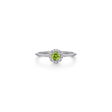Load image into Gallery viewer, 14K White Gold Peridot and Diamond Halo Promise Ring, 0.06ct...
