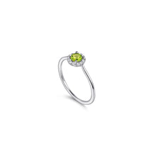 Load image into Gallery viewer, 14K White Gold Peridot and Diamond Halo Promise Ring, 0.06ct...
