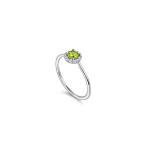 14K White Gold Peridot and Diamond Halo Promise Ring, 0.06ct...