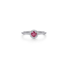 Load image into Gallery viewer, 14K White Gold Ruby and Diamond Halo Promise Ring, 0.06ctw H...
