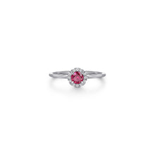 Load image into Gallery viewer, 14K White Gold Ruby and Diamond Halo Promise Ring, 0.06ctw H...
