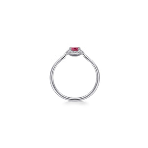 14K White Gold Ruby and Diamond Halo Promise Ring, 0.06ctw H...