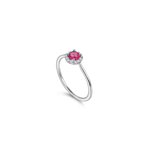 14K White Gold Ruby and Diamond Halo Promise Ring, 0.06ctw H...