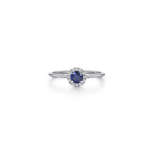 Load image into Gallery viewer, 14K White Gold Blue Sapphire and Diamond Halo Promise Ring, ...
