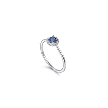 Load image into Gallery viewer, 14K White Gold Blue Sapphire and Diamond Halo Promise Ring, ...
