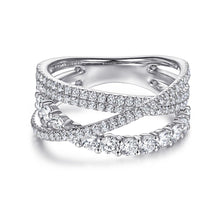 Load image into Gallery viewer, 14K White Gold Criss Crossing Layered Diamond Ring in size 9...
