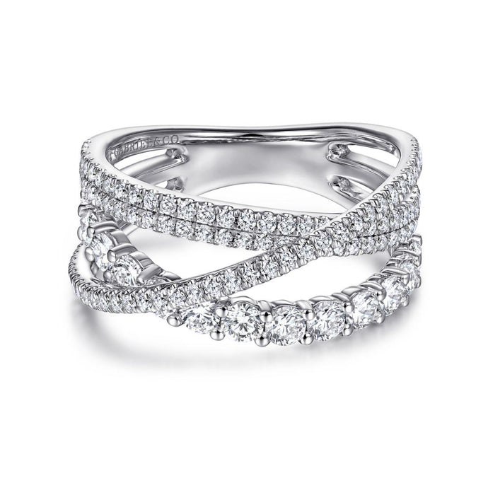 14K White Gold Criss Crossing Layered Diamond Ring in size 9...