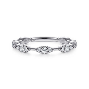 14K White Gold Diamond Cluster Station Stackable Ring, 0.38c...