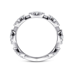 14K White Gold Diamond Cluster Station Stackable Ring, 0.38c...