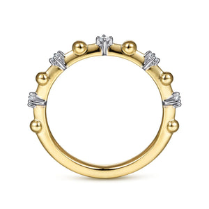 14K Yellow Gold Alternating Diamond and Bujukan Ball Ring, 0...