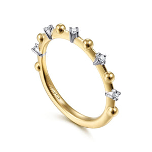 14K Yellow Gold Alternating Diamond and Bujukan Ball Ring, 0...