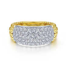 Load image into Gallery viewer, 14K White-Yellow Gold Pavé Diamond and Bujukan Bead Wide Ban...

