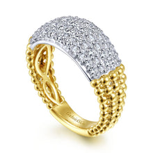 Load image into Gallery viewer, 14K White-Yellow Gold Pavé Diamond and Bujukan Bead Wide Ban...
