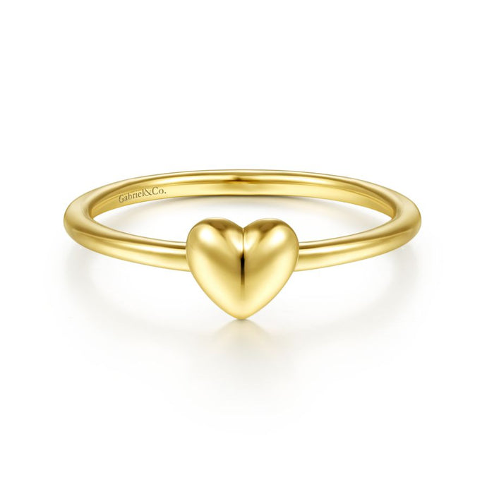 14KT Yellow Gold Promise Ring with Puffed Heart, Size 6.5