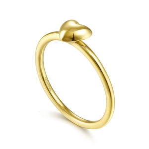 14KT Yellow Gold Promise Ring with Puffed Heart, Size 6.5