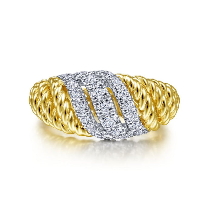 14K White-Yellow Gold Multi Twisted Rope and Diamond Ring, 0...