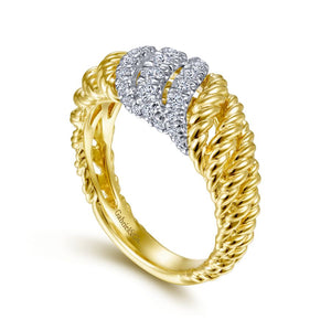 14K White-Yellow Gold Multi Twisted Rope and Diamond Ring, 0...