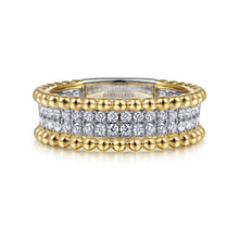 Load image into Gallery viewer, 14K White-Yellow Gold Three Row Diamond and Bujukan Bead Rin...
