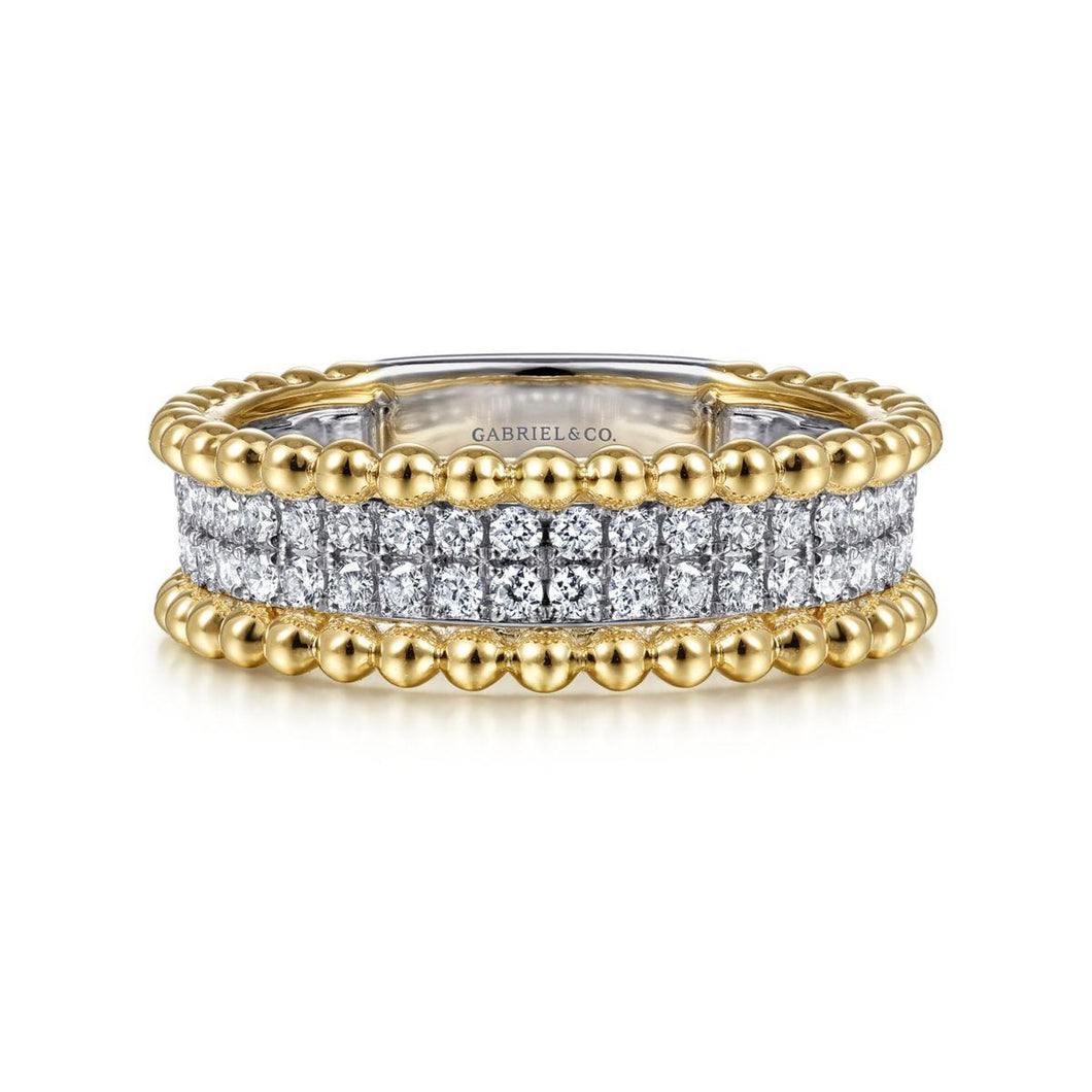 14K White-Yellow Gold Three Row Diamond and Bujukan Bead Rin...