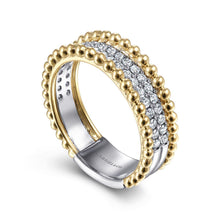 Load image into Gallery viewer, 14K White-Yellow Gold Three Row Diamond and Bujukan Bead Rin...
