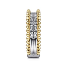 Load image into Gallery viewer, 14K White-Yellow Gold Three Row Diamond and Bujukan Bead Rin...
