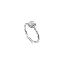 Load image into Gallery viewer, 14K White Gold Pearl Ring with Diamond Halo , 0.07ctw H/I-SI
