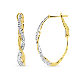 14KT Y/W Gold Winding Hoop Earrings with 0.57ctw diamonds, G...