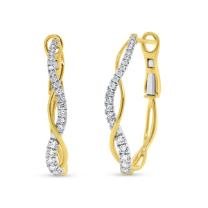 14KT Y/W Gold Winding Hoop Earrings with 0.57ctw diamonds, G...