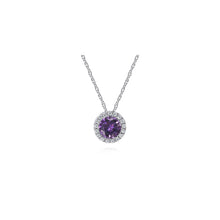 Load image into Gallery viewer, 14K White Gold Amethyst and Diamond Halo Pendant Necklace, 0...
