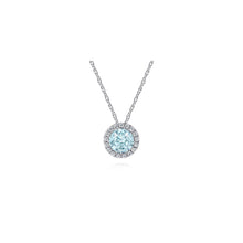 Load image into Gallery viewer, 14K White Gold Aquamarine and Diamond Halo Pendant Necklace,...
