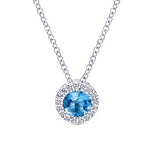 Load image into Gallery viewer, 14K White Gold Round Swiss Blue Topaz and Diamond Halo Neckl...
