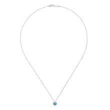 Load image into Gallery viewer, 14K White Gold Round Swiss Blue Topaz and Diamond Halo Neckl...
