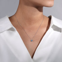 Load image into Gallery viewer, 14K White Gold Round Swiss Blue Topaz and Diamond Halo Neckl...
