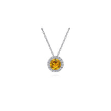 Load image into Gallery viewer, 14K White Gold Round Citrine and Diamond Halo Pendant Neckla...
