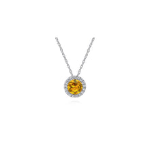 Load image into Gallery viewer, 14K White Gold Round Citrine and Diamond Halo Pendant Neckla...
