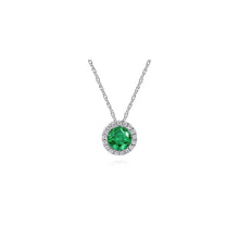 Load image into Gallery viewer, 14K White Gold Emerald and Diamond Halo Pendant Necklace, 0....

