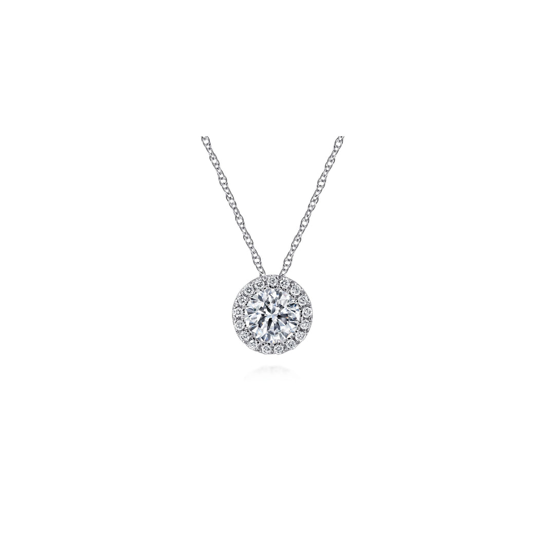 14K White Gold Diamond Halo Pendant Necklace, 0.59ctw H/I-SI