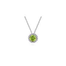 Load image into Gallery viewer, 14K White Gold Peridot and Diamond Halo Pendant Necklace, 0....

