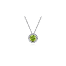 Load image into Gallery viewer, 14K White Gold Peridot and Diamond Halo Pendant Necklace, 0....
