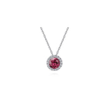 Load image into Gallery viewer, 14k White Gold Diamond Halo &amp; Pink Tourmaline Pendant Neckla...
