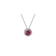 Load image into Gallery viewer, 14k White Gold Diamond Halo &amp; Pink Tourmaline Pendant Neckla...
