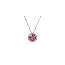 Load image into Gallery viewer, 14K White Gold Ruby and Diamond Halo Pendant Necklace, 0.06c...
