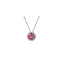 Load image into Gallery viewer, 14K White Gold Ruby and Diamond Halo Pendant Necklace, 0.06c...
