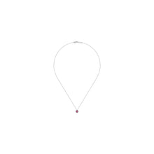 Load image into Gallery viewer, 14K White Gold Ruby and Diamond Halo Pendant Necklace, 0.06c...
