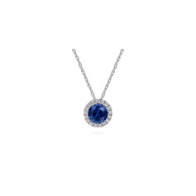Load image into Gallery viewer, 14K White Gold Sapphire and Diamond Halo Pendant Necklace, 0...
