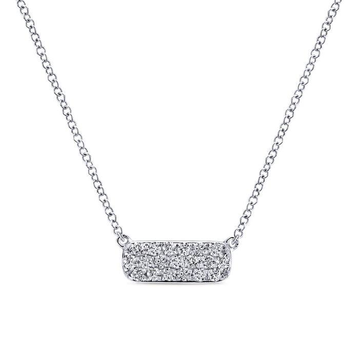 14KT white gold wide bar necklace with 0.18ctw round diamond...