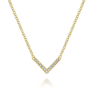 14K Yellow Gold V Shaped Diamond Bar Necklace, 0.06ctw H/I-S...