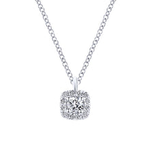 Load image into Gallery viewer, 14K White Gold Cushion Halo Round Diamond Pendant Necklace, ...
