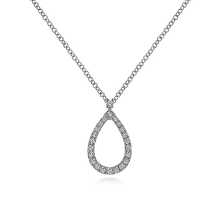 14KT white gold teardrop necklace with 0.16ctw round diamond...